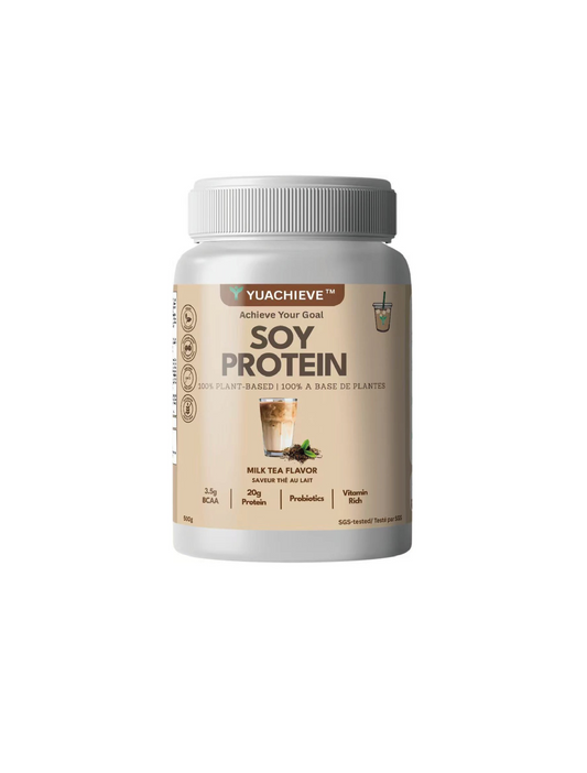 YUACHIEVE Plant-Based Milk Tea Flavored Soy Protein Powder, 20g Protein, 3.5g BCAA, with Probiotics