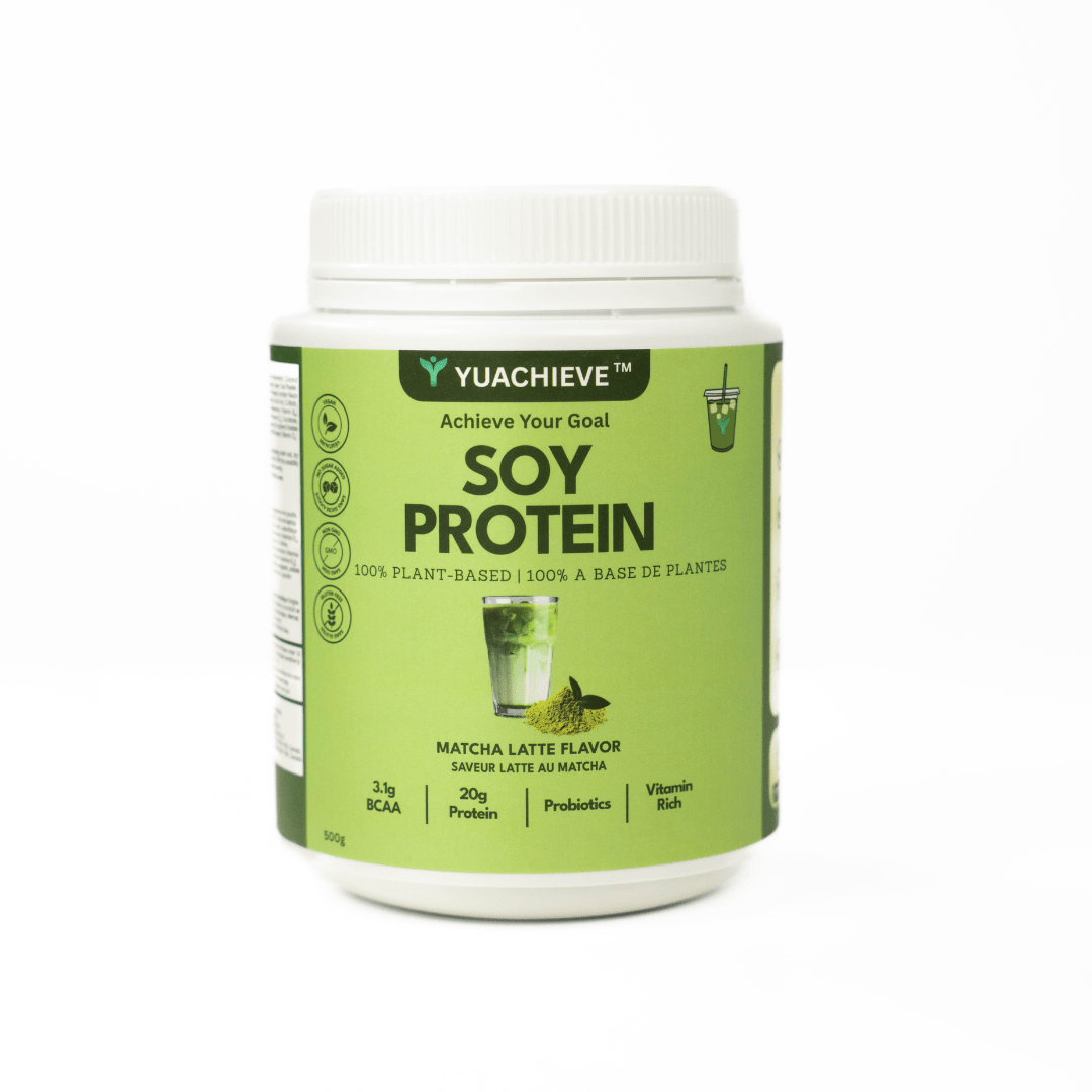 YUACHIEVE Plant - Based Matcha Latte Flavored Soy Protein Powder, 20g Protein, 3.1g BCAA, with Probiotics - ＹＵＡＣＨＩＥＶＥ™ - ＹＵＡＣＨＩＥＶＥ™