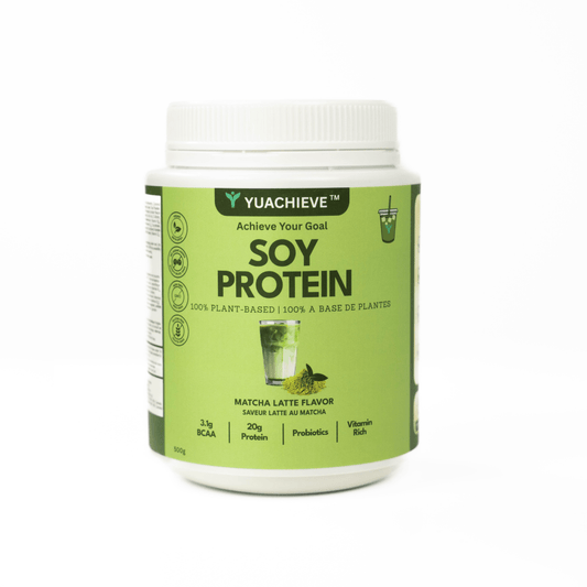 YUACHIEVE Plant - Based Matcha Latte Flavored Soy Protein Powder, 20g Protein, 3.1g BCAA, with Probiotics - ＹＵＡＣＨＩＥＶＥ™ - ＹＵＡＣＨＩＥＶＥ™