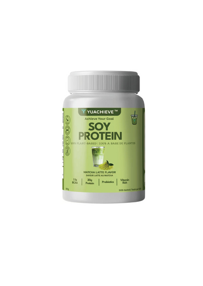 YUACHIEVE Plant-Based Matcha Latte Flavored Soy Protein Powder, 20g Protein, 3.1g BCAA, with Probiotics