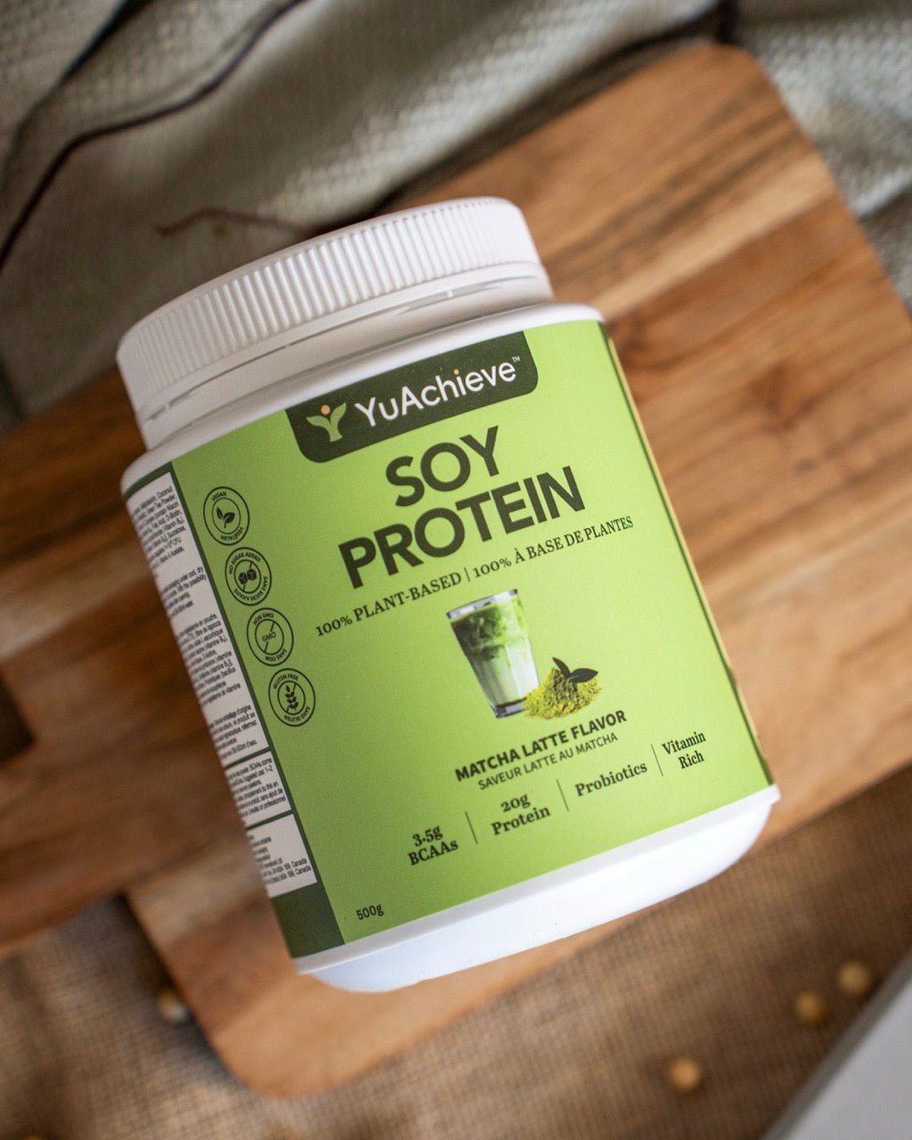 YuAchieve Protein - Plant - Based Matcha Latte Flavored Soy Protein Powder, 20g Protein, 3.1g BCAA, with Probiotics - ＹＵＡＣＨＩＥＶＥ™ - ＹＵＡＣＨＩＥＶＥ™