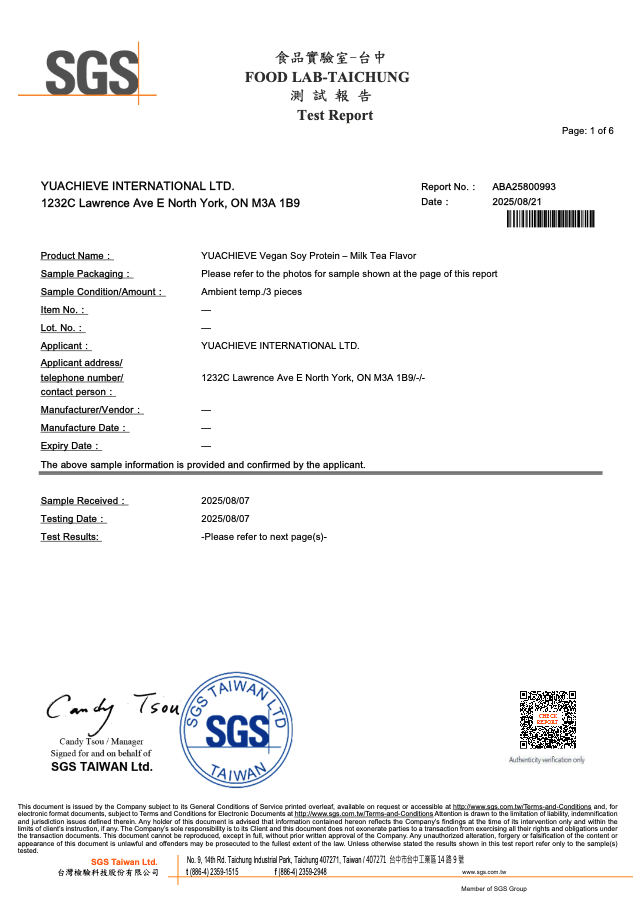 SGS YUACHIEVE Milk Tea Flavor Report