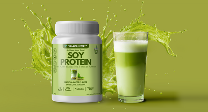 YUACHIEVE Plant-Based Matcha Latte Flavored Soy Protein Powder, 20g Protein, 3.1g BCAA, with Probiotics
