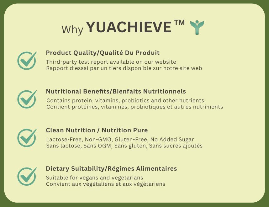 YUACHIEVE Plant - Based Matcha Latte Flavored Soy Protein Powder, 20g Protein, 3.1g BCAA, with Probiotics - ＹＵＡＣＨＩＥＶＥ™ - ＹＵＡＣＨＩＥＶＥ™
