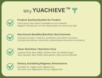 YUACHIEVE Plant - Based Matcha Latte Flavored Soy Protein Powder, 20g Protein, 3.1g BCAA, with Probiotics - ＹＵＡＣＨＩＥＶＥ™ - ＹＵＡＣＨＩＥＶＥ™