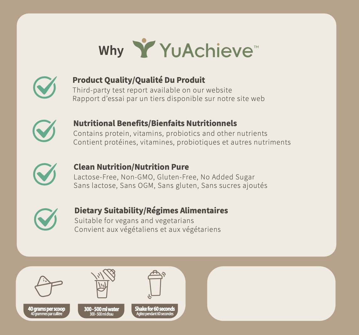 YuAchieve Milk Tea Flavor All - in - One Vegan Protein Powder, SGS Tested, Non - GMO, Lactose - Free, Gluten - Free, No Added Sugar, Made with 100% Soy Protein, 20g Protein, BCAAs, Vitamins & Probiotics, 500g / Jar - ＹＵＡＣＨＩＥＶＥ™ - ＹＵＡＣＨＩＥＶＥ™