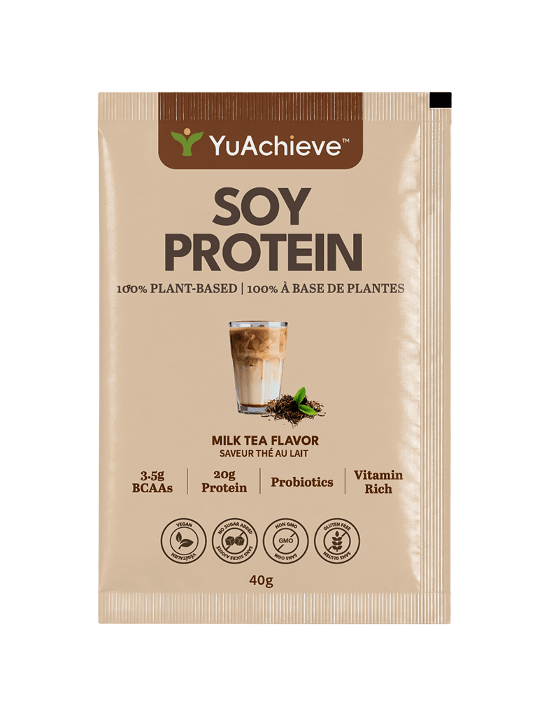 YuAchieve Milk Tea Flavor All - in - One Vegan Protein Powder, SGS Tested, Non - GMO, Dairy - free, Gluten - free, No Added Sugar, Made with 100% Soy Protein. 20g Protein, BCAAs, Vitamins & Probiotics , 40g / Sachet - ＹＵＡＣＨＩＥＶＥ™ - ＹＵＡＣＨＩＥＶＥ™