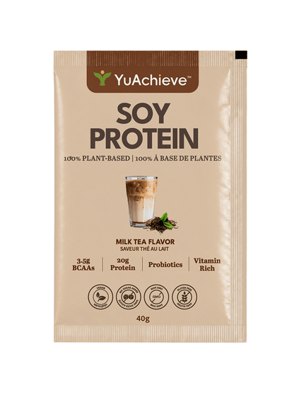 YuAchieve Milk Tea Flavor All - in - One Vegan Protein Powder, SGS Tested, Non - GMO, Dairy - free, Gluten - free, No Added Sugar, Made with 100% Soy Protein. 20g Protein, BCAAs, Vitamins & Probiotics , 40g / Sachet - ＹＵＡＣＨＩＥＶＥ™ - ＹＵＡＣＨＩＥＶＥ™