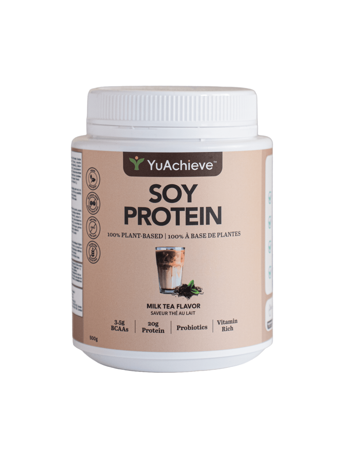 YuAchieve Protein - Plant - Based Milk Tea Flavored Soy Protein Powder, 20g Protein, 3.5g BCAA, with Probiotics - ＹＵＡＣＨＩＥＶＥ™ - ＹＵＡＣＨＩＥＶＥ™