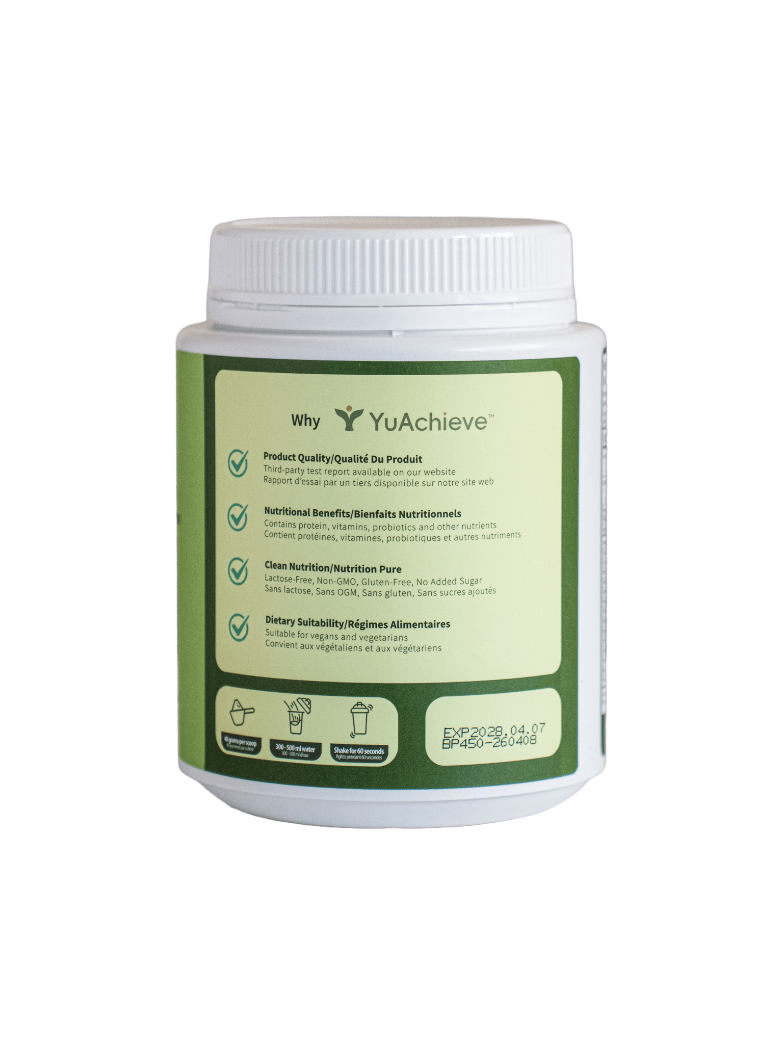 YuAchieve Protein - Plant - Based Matcha Latte Flavored Soy Protein Powder, 20g Protein, 3.1g BCAA, with Probiotics - ＹＵＡＣＨＩＥＶＥ™ - ＹＵＡＣＨＩＥＶＥ™