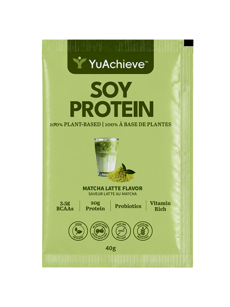 YuAchieve Matcha Latte Flavor All - in - One Vegan Protein Powder, SGS Tested, Non - GMO, Dairy - free, Gluten - free, No Added Sugar, Made with 100% Soy Protein. 20g Protein, BCAAs, Vitamins & Probiotics , 40g / Sachet - ＹＵＡＣＨＩＥＶＥ™ - ＹＵＡＣＨＩＥＶＥ™
