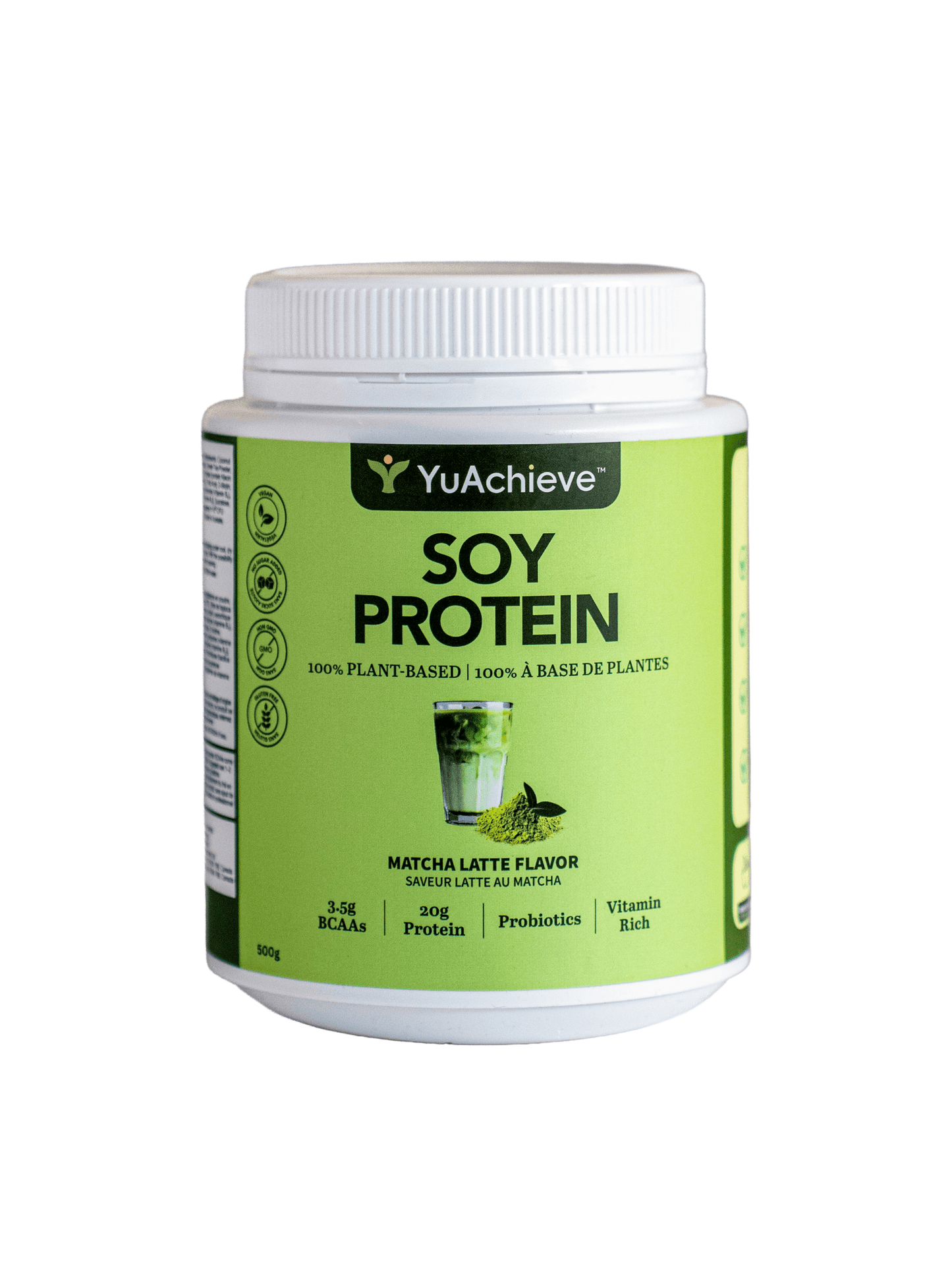 YuAchieve Protein - Plant - Based Matcha Latte Flavored Soy Protein Powder, 20g Protein, 3.1g BCAA, with Probiotics - ＹＵＡＣＨＩＥＶＥ™ - ＹＵＡＣＨＩＥＶＥ™